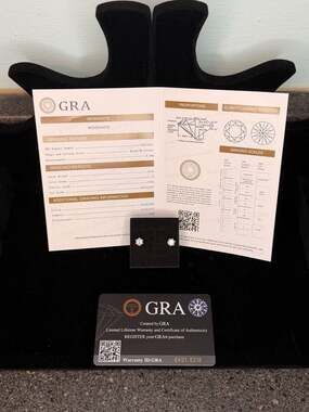GRA Certified 1.0ct Round Brilliant Moissanite Stud Earrings D VVS1